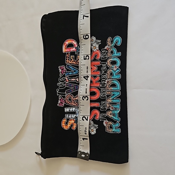 Hand Crafted Black Canvas Cosmetic Bag Pencil case Iron transfer Floral design - Picture 16 of 17